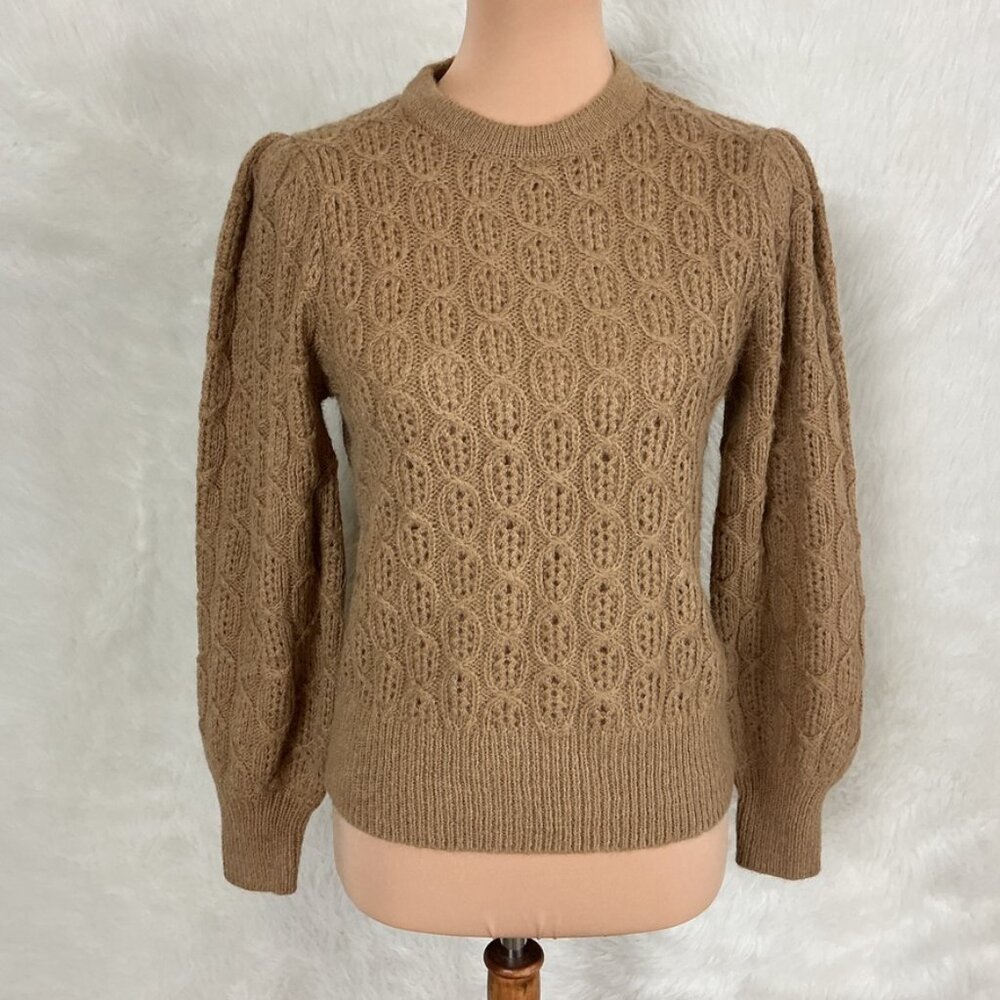 J. Crew Tan Brown Balloon Sleeve Cable Knit Alpaca Wool Blend Sweater S